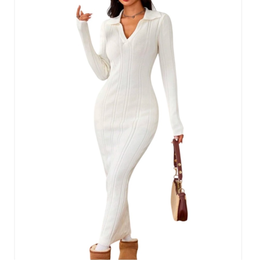 White knit sweater dress